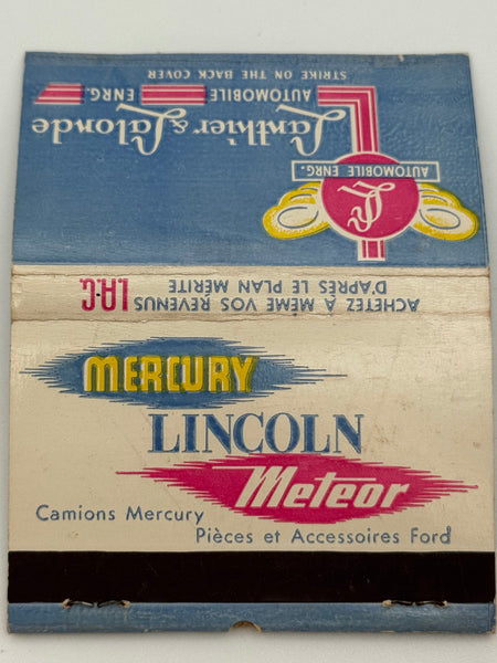 "Lanthier & Lalonde Automobile Enrg" Montreal, Quebec Vintage Feature Matchbook -B