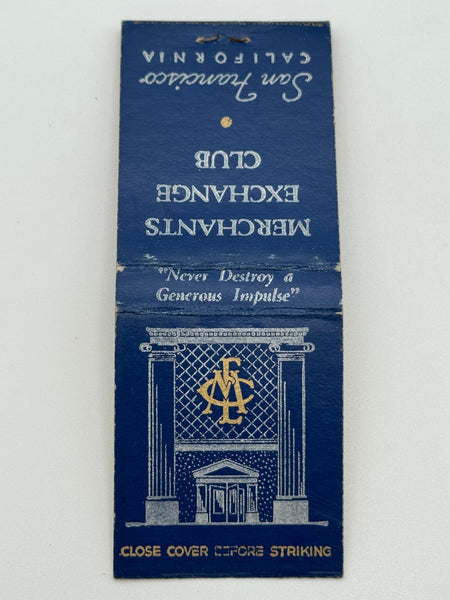 "Merchants Exchange Club" San Francisco, CA Vintage Feature Matchbook -B