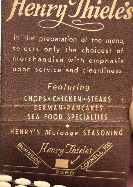 "Henry Thiele’s" Portland, OR Vintage Feature Matchbook
