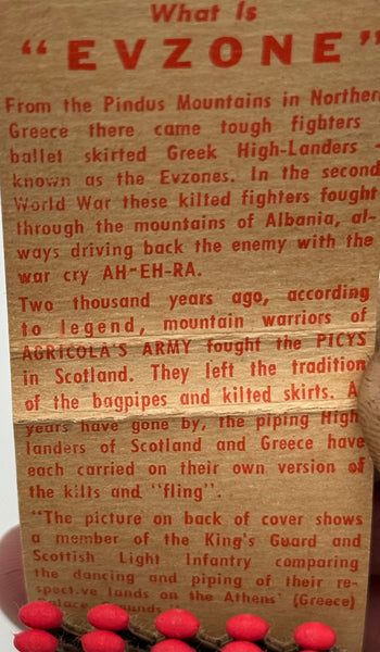 "Paris Import-Export Co./ Evzone" Baltimore, MD Vintage Feature Matchbook -B