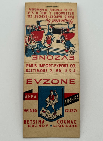 "Paris Import-Export Co./ Evzone" Baltimore, MD Vintage Feature Matchbook -B