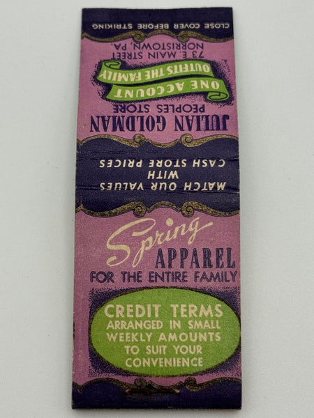 "Julian Goldman" Norristown, PA Vintage Feature Matchbook w/ a Pop-Up Display!