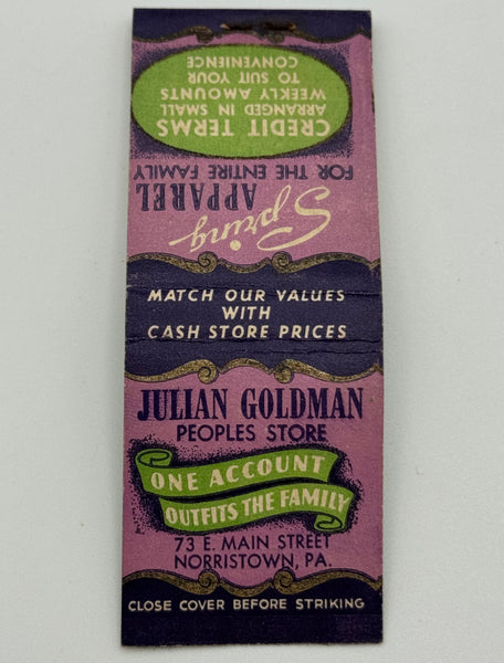 "Julian Goldman" Norristown, PA Vintage Feature Matchbook w/ a Pop-Up Display!