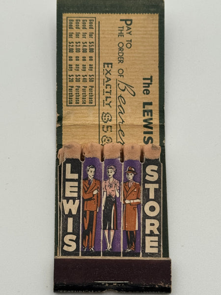 "Quality Clothes/ Lewis Stores" Vintage Feature Matchbook