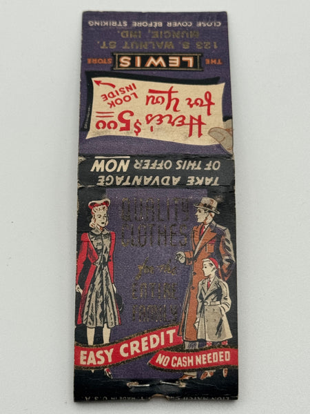 "Quality Clothes/ Lewis Stores" Vintage Feature Matchbook