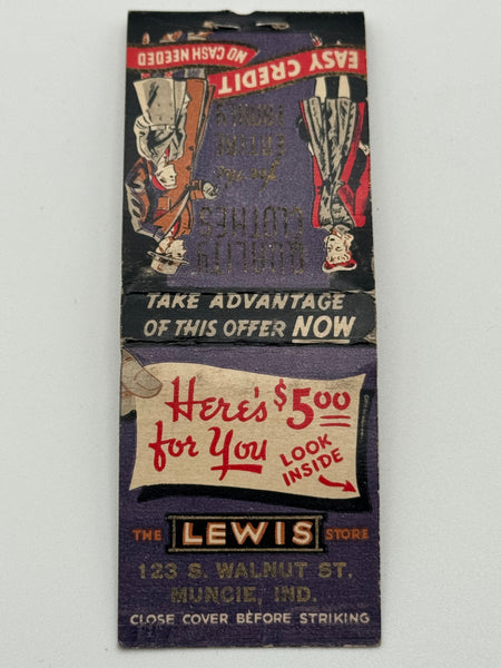 "Quality Clothes/ Lewis Stores" Vintage Feature Matchbook