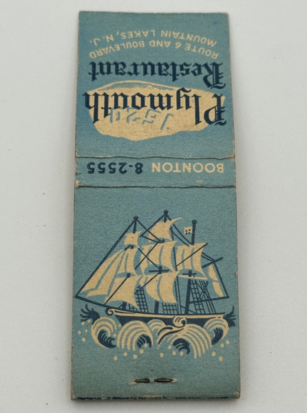 "Plymouth Restaurant" Mountain Lakes, NJ  Vintage Feature Matchbook