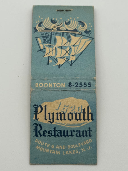 "Plymouth Restaurant" Mountain Lakes, NJ  Vintage Feature Matchbook
