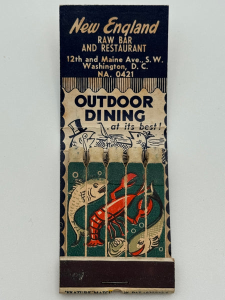 "New England Raw Bar and Restaurant" Washington, DC Vintage Feature Matchbook