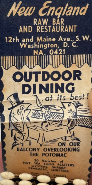 "New England Raw Bar and Restaurant" Washington, DC Vintage Feature Matchbook