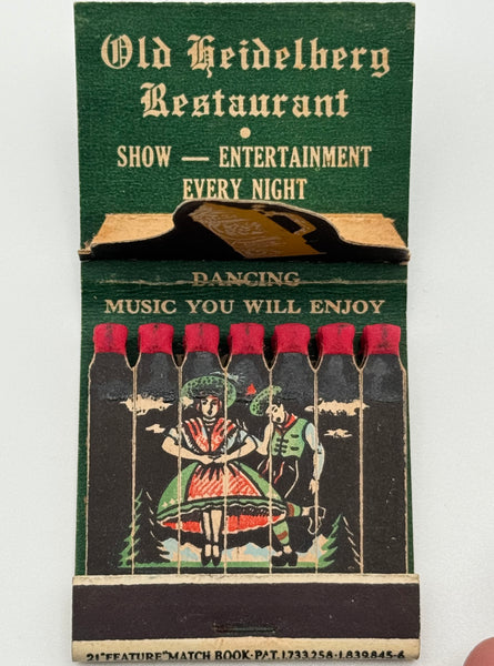 "Old Heidelberg Restaurant" Hallandale, FL Vintage Feature Matchbook with a Pop-Up Display! -B