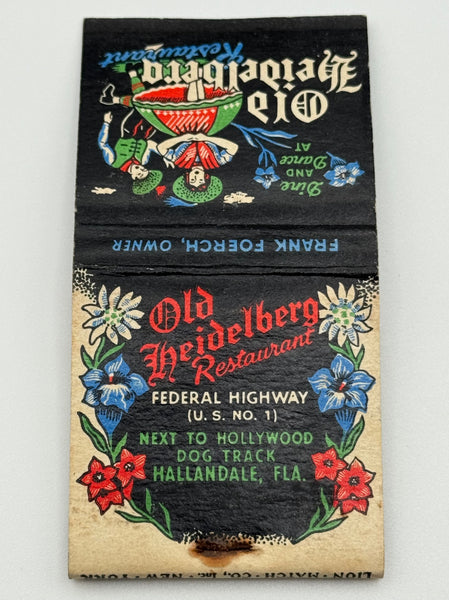"Old Heidelberg Restaurant" Hallandale, FL Vintage Feature Matchbook with a Pop-Up Display! -B