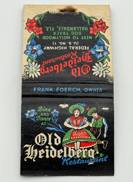 "Old Heidelberg Restaurant" Hallandale, FL Vintage Feature Matchbook with a Pop-Up Display! -B