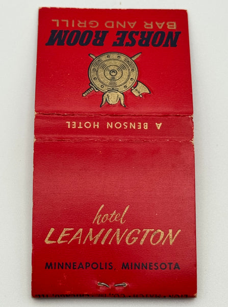 "Hotel Leamington/ Norse Room" Minneapolis, MN Vintage Feature Matchbook w Embossed Cover -B