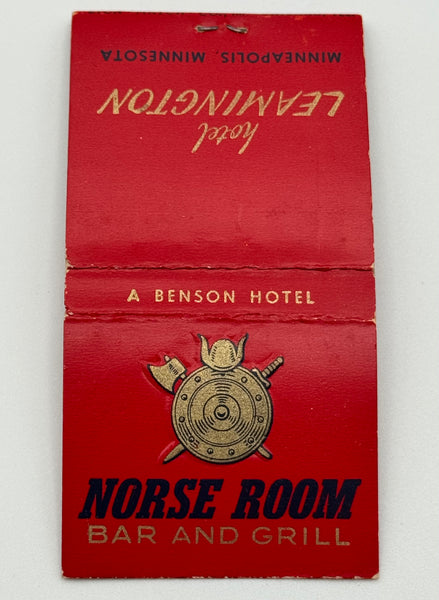 "Hotel Leamington/ Norse Room" Minneapolis, MN Vintage Feature Matchbook w Embossed Cover -B