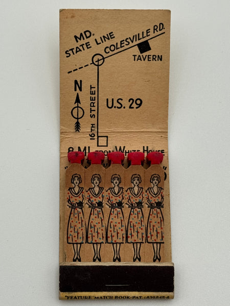 "Mrs. K’s Toll House Tavern" Silver Spring, MD Vintage Feature Matchbook.