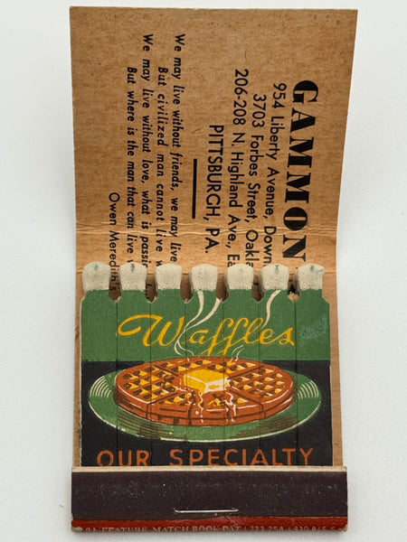 "Gammon’s" Pittsburgh, PA Vintage Feature Matchbook