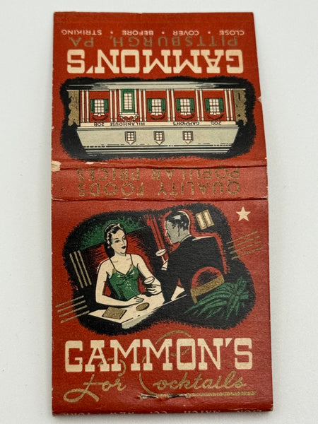 "Gammon’s" Pittsburgh, PA Vintage Feature Matchbook