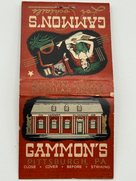 "Gammon’s" Pittsburgh, PA Vintage Feature Matchbook