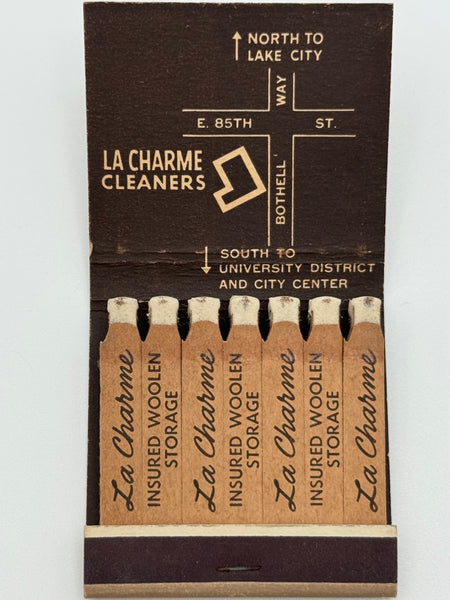 "La Charme Cleaners" Seattle, WA Vintage Feature Matchbook