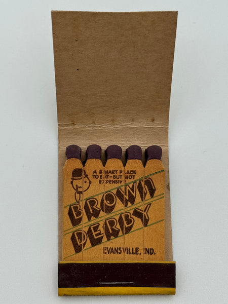 "Brown Derby" Evansville, IN Vintage Feature Matchbook