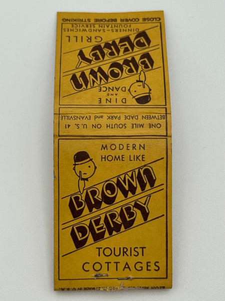 "Brown Derby" Evansville, IN Vintage Feature Matchbook