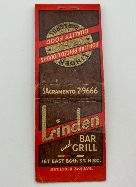 "Linden Bar and Grill" New York, NY Vintage Feature Matchbook