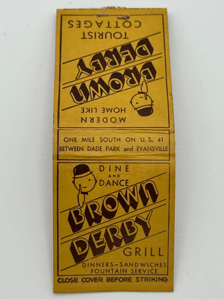 "Brown Derby" Evansville, IN Vintage Feature Matchbook