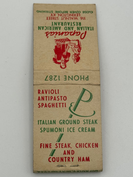 "Papania’s" Lexington, KY Vintage Feature Matchbook