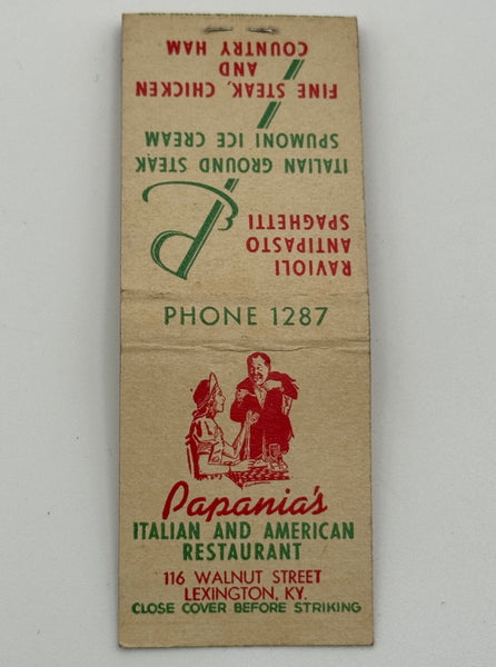 "Papania’s" Lexington, KY Vintage Feature Matchbook