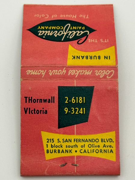"California Paint Company" Burbank, CA Vintage Feature Matchbook