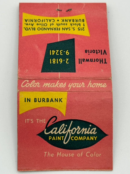"California Paint Company" Burbank, CA Vintage Feature Matchbook