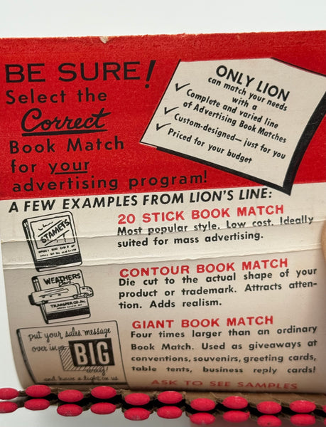 "Lion Match Co. Inc. / John J. Adrian" Salesman's Business Card Vintage Feature Matchbook