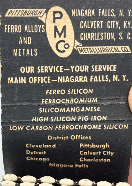 "Pittsburgh Metallurgical Co." Vintage Feature Matchbook