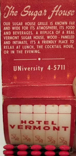 "Hotel Vermont / The Colony" Burlington, VT Vintage Feature Matchbook