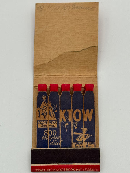 "KTOW" Oklahoma Vintage Feature Matchbook