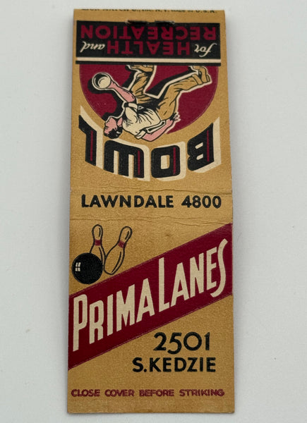"Prima Lanes" Chicago, IL Vintage Feature Matchbook