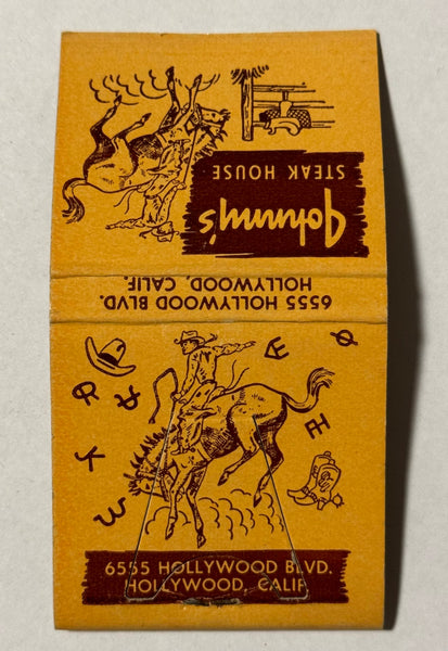 "Johnny's Steakhouse" Hollywood, CA Vintage Feature Matchbook with an Easel Back!