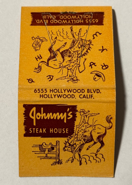"Johnny's Steakhouse" Hollywood, CA Vintage Feature Matchbook with an Easel Back!