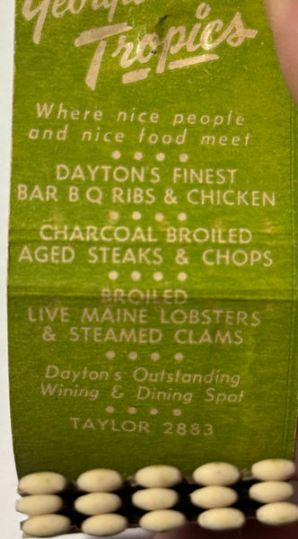 "Georgie Rudin's Tropics" Dayton, OH Vintage Feature Matchbook w/ Embossed Hula Girlie!