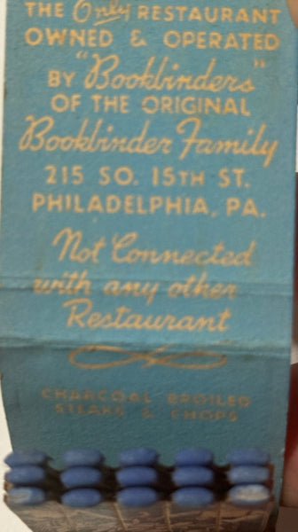 "Bookbinders Restaurant" Phila, PA Vintage Feature Matchbook
