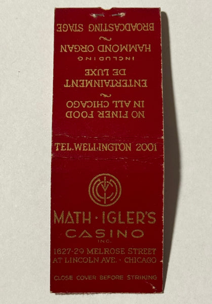 "Math Igler's Casino Inc." Chicago, IL Vintage Feature Matchbook