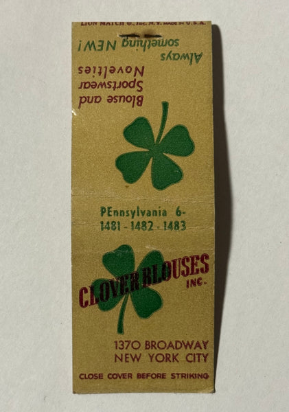 "Clover Blouses Inc." New York City, NY Vintage Feature Matchbook with a Pop-Up Display (B)