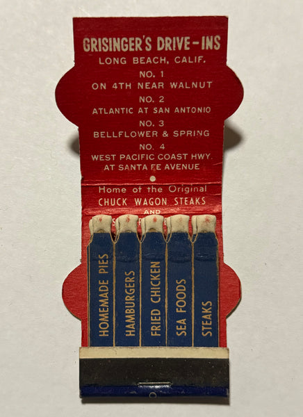 "Grisinger's Drive Thru" CALIFORNIA Vintage Feature Matchbook