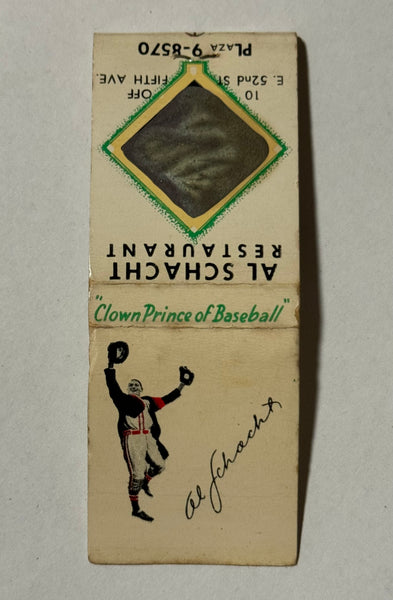 "Al Schacht Restaurant" New York, NY Vintage Feature Matchbook w/ Baseball Diamond Shaped Spot-Striker