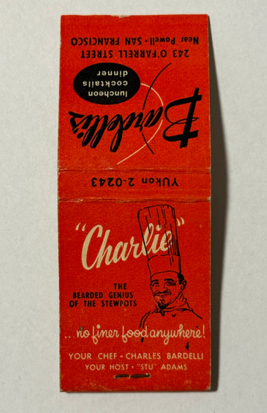 "Charlie Bardelli’s" San Francisco, CA Vintage Feature Matchbook