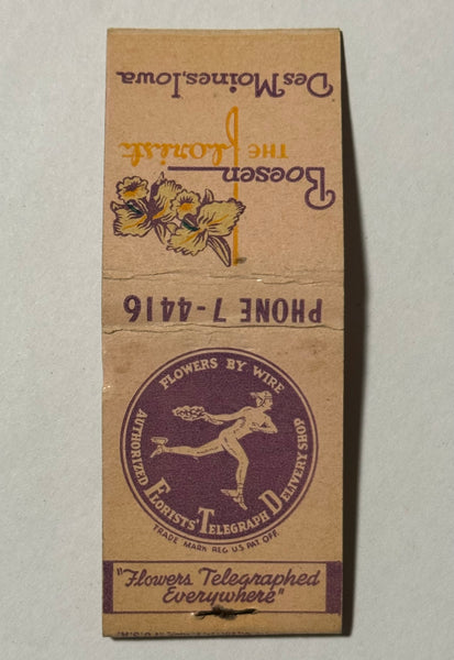 "Boesen The Florist" Des Moines, IA  Vintage Feature Matchbook