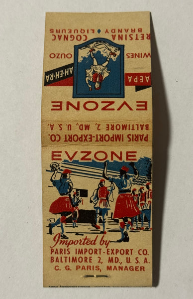 "Evzone" Baltimore, MD Vintage Feature Matchbook (B)