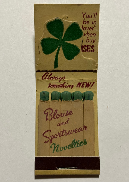 "Clover Blouses Inc" New York City Vintage Feature Matchbook with Pop-Up Cover