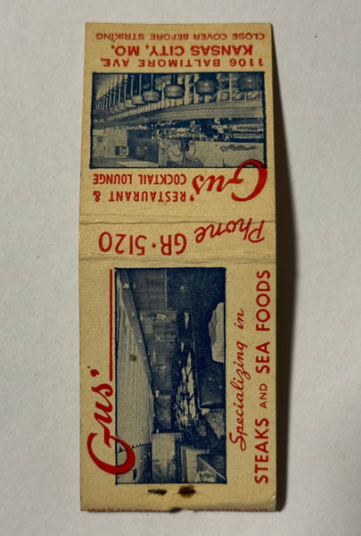 "Gus' Restaurant and Cocktail Lounge" Kansas City, MO Vintage Feature Matchbook (B)